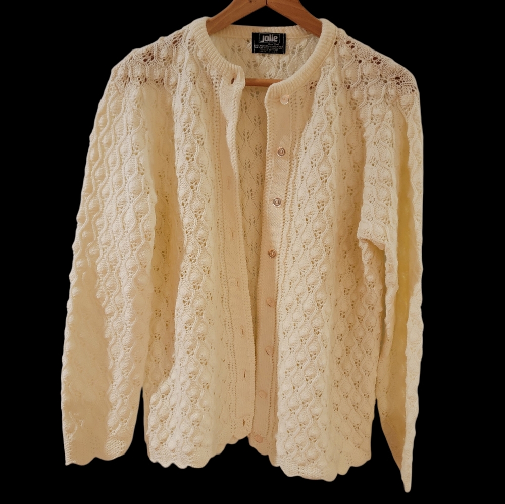Vintage Jolie Knitwear Popcorn Knit‎ Cardigan Cream Size M/L